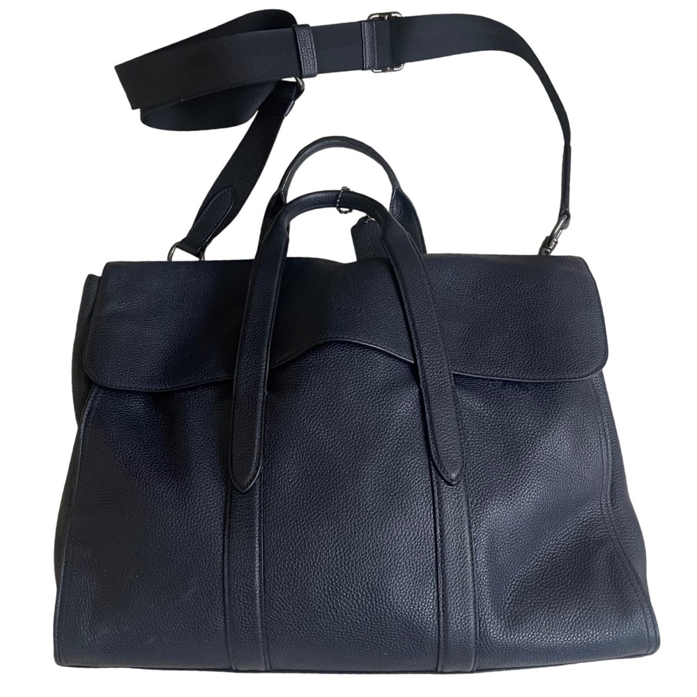 Coach Mens Navy Blue Pebbled Leather Briefcase Tote Bag Adjustable Strap 58097